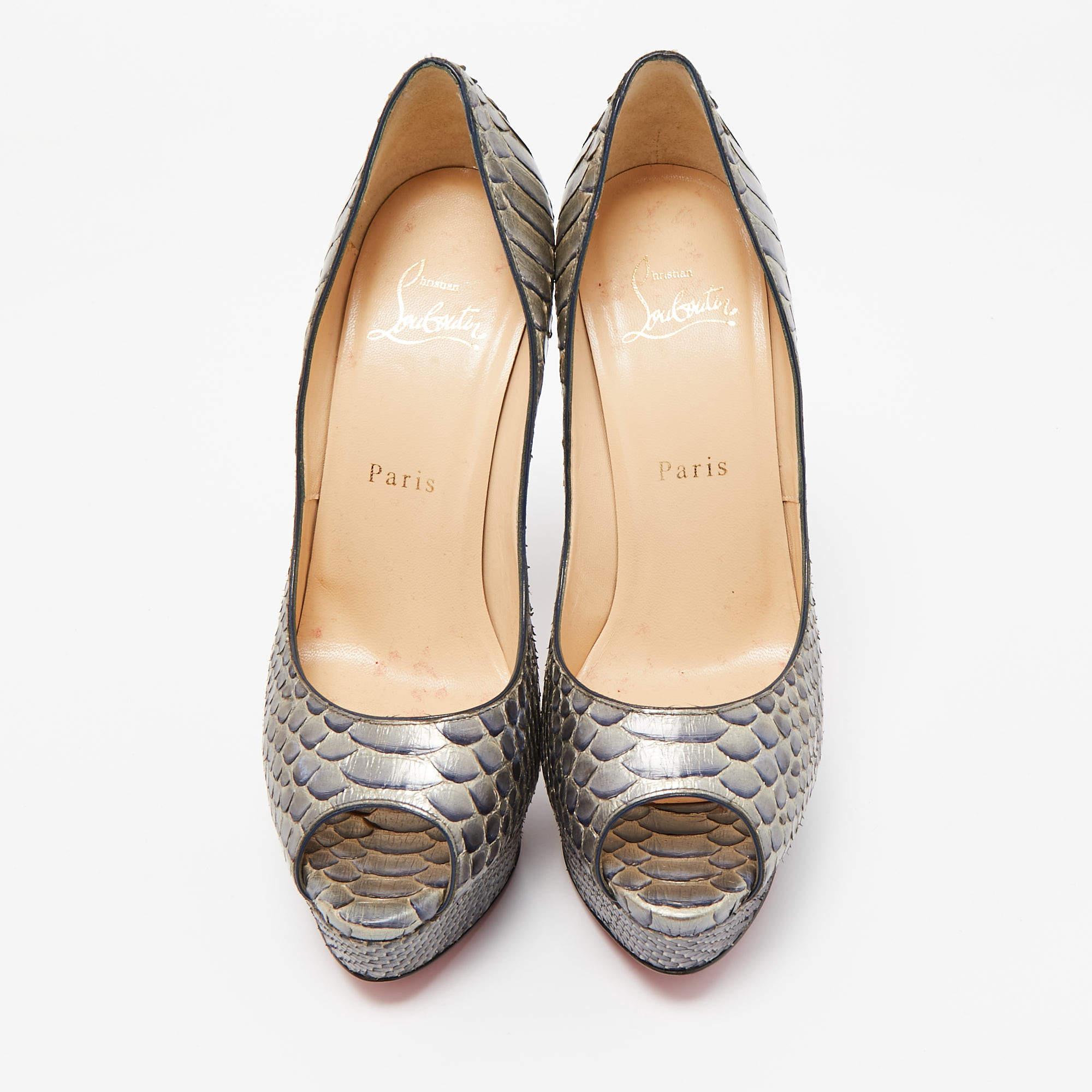 Python Louboutain Christian Louboutin Two Tone Python Lady Peep Pumps Size 38 For Sale at ...