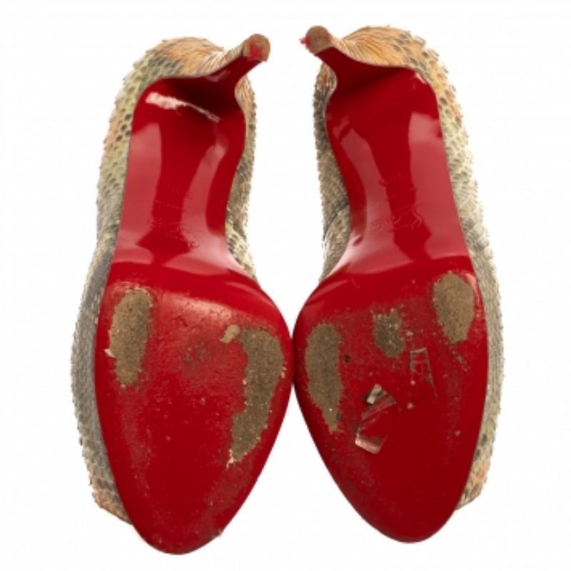 Marrone Christian Louboutin - Pumps Peep Toe in pitone bicolore Very Prive New - misura 38,5 in vendita