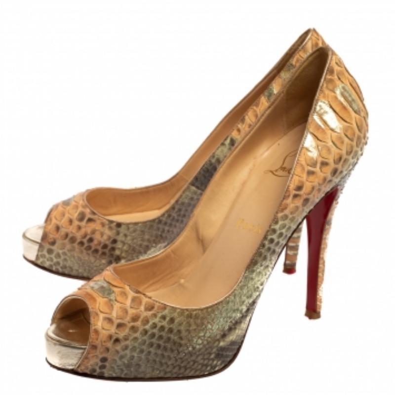 Christian Louboutin - Pumps Peep Toe in pitone bicolore Very Prive New - misura 38,5 in vendita 1