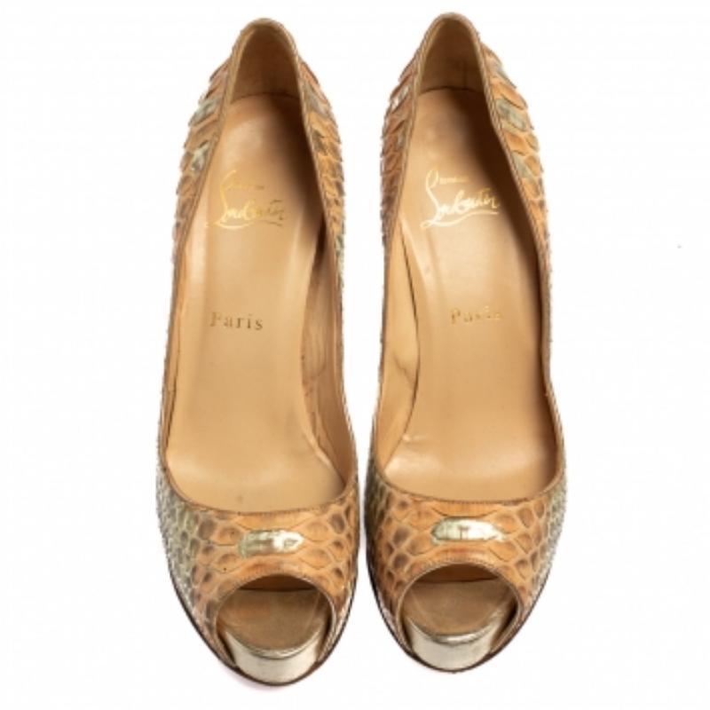 Christian Louboutin - Pumps Peep Toe in pitone bicolore Very Prive New - misura 38,5 in vendita 2
