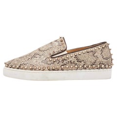 Christian Louboutin Two Tone Python Print Glitter Pik Boat Sneakers Size 38