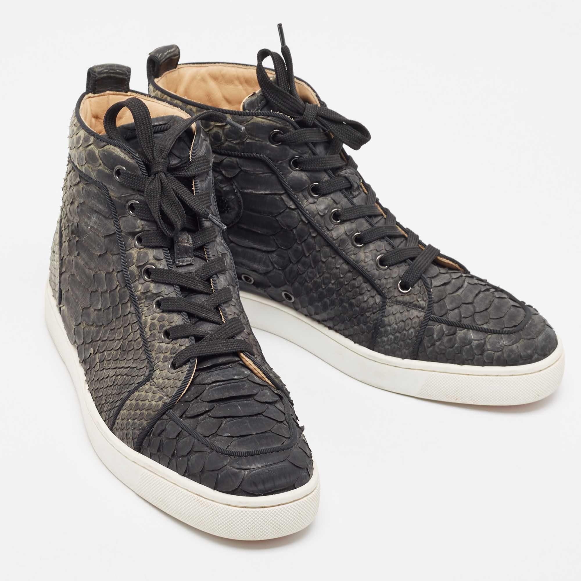 Christian Louboutin Two Tone Python Rantus Orlato High Top Sneakers Size 43 For Sale 2