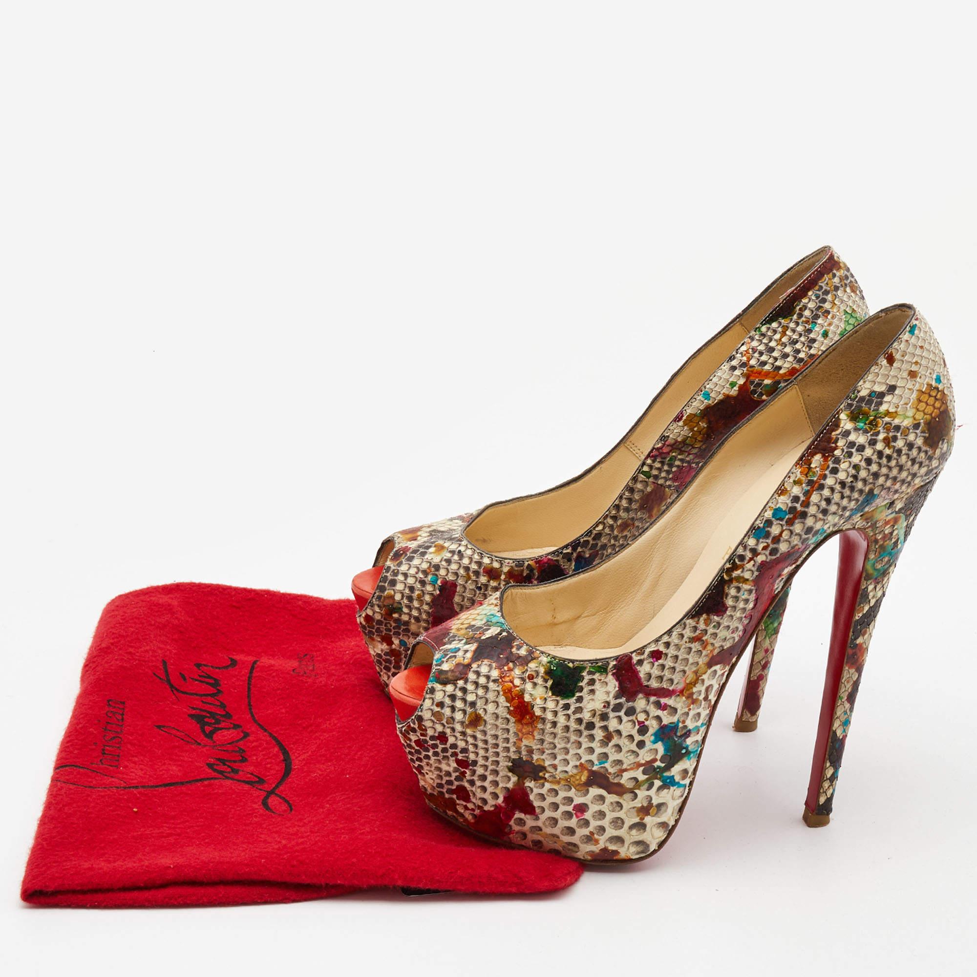 Christian Louboutin Two Tone Splash Print Python Highness Pumps Size 39.5 For Sale 4