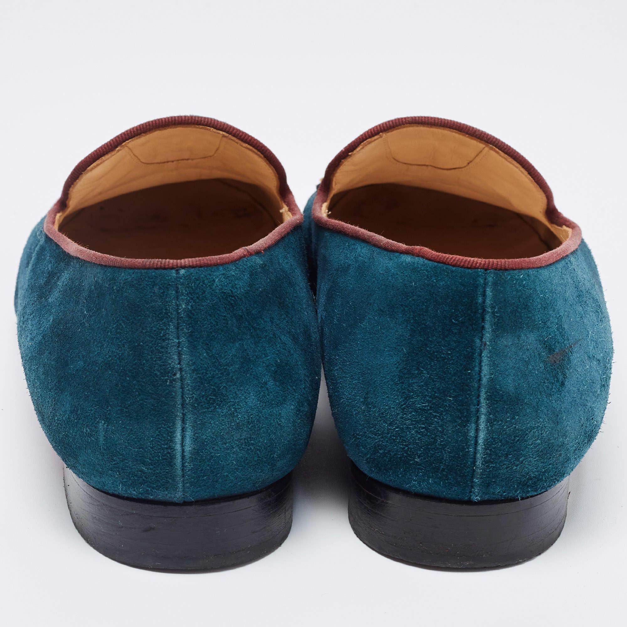 Blue Christian Louboutin Two Tone Suede And Velvet I Love My Loubies Smoking Slippers