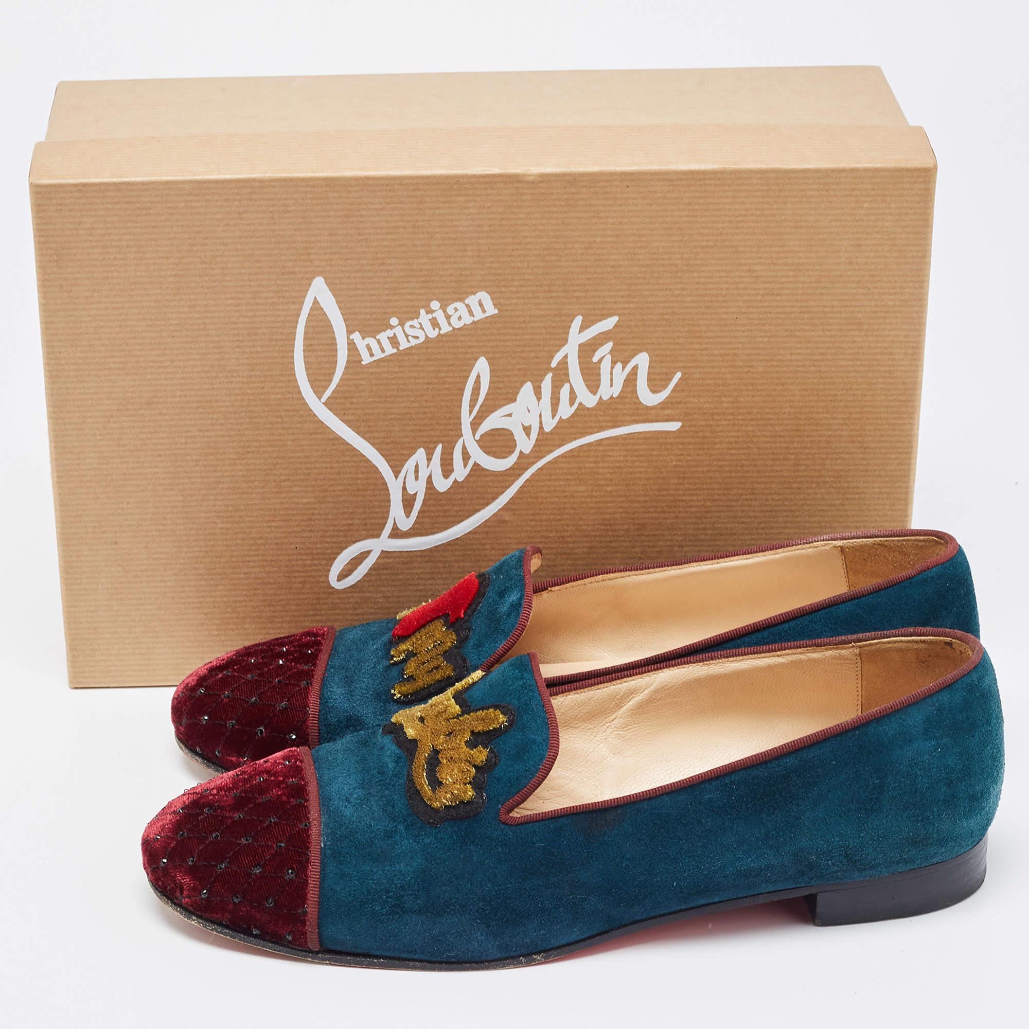 Christian Louboutin Two Tone Suede And Velvet I Love My Loubies Smoking Slippers 4
