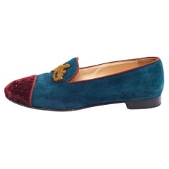 Christian Louboutin Two Tone Suede And Velvet I Love My Loubies Smoking Slippers
