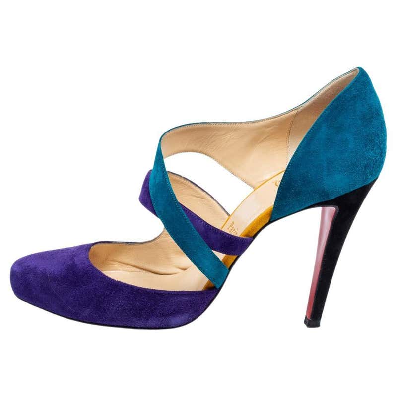 Christian Louboutin Navy Blue Sparkle Sling Back Heels With Bow. Size ...