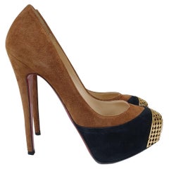 Christian Louboutin Two Tone Suede Maggie Embellished Cap Toe Platform Pumps