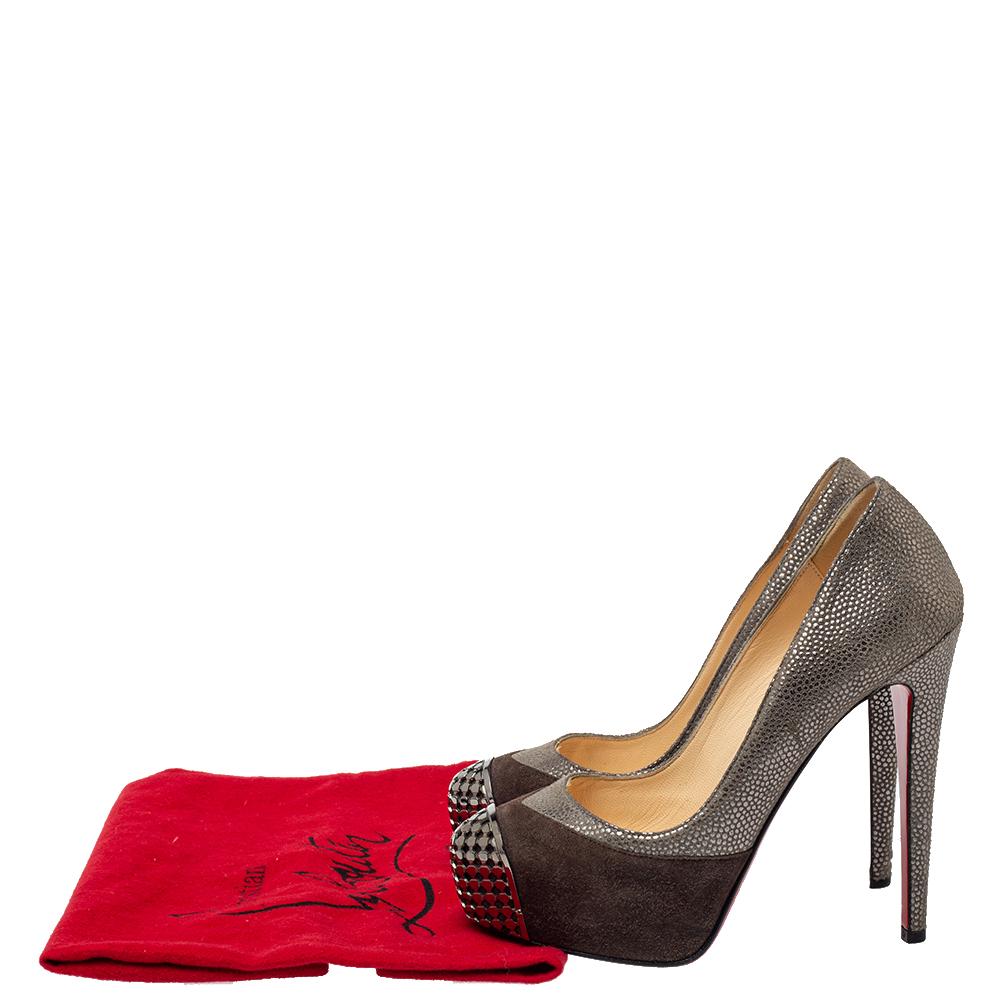 Christian Louboutin Two Tone Textured Suede Maggie Cap Toe Pumps Size 35 For Sale 1
