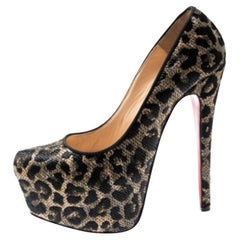Christian Louboutin Two Tone Weave Raffia Daffodile Platform Pumps Size 37