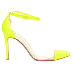 CHRISTIAN LOUBOUTIN Un Bout 100 Fluo Chic yellow patent PVC pointy pumps EU37
