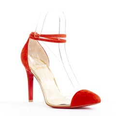 CHRISTIAN LOUBOUTIN Un Bout 100 Veau Velours mandarin PVC strappy pumps EU37.5