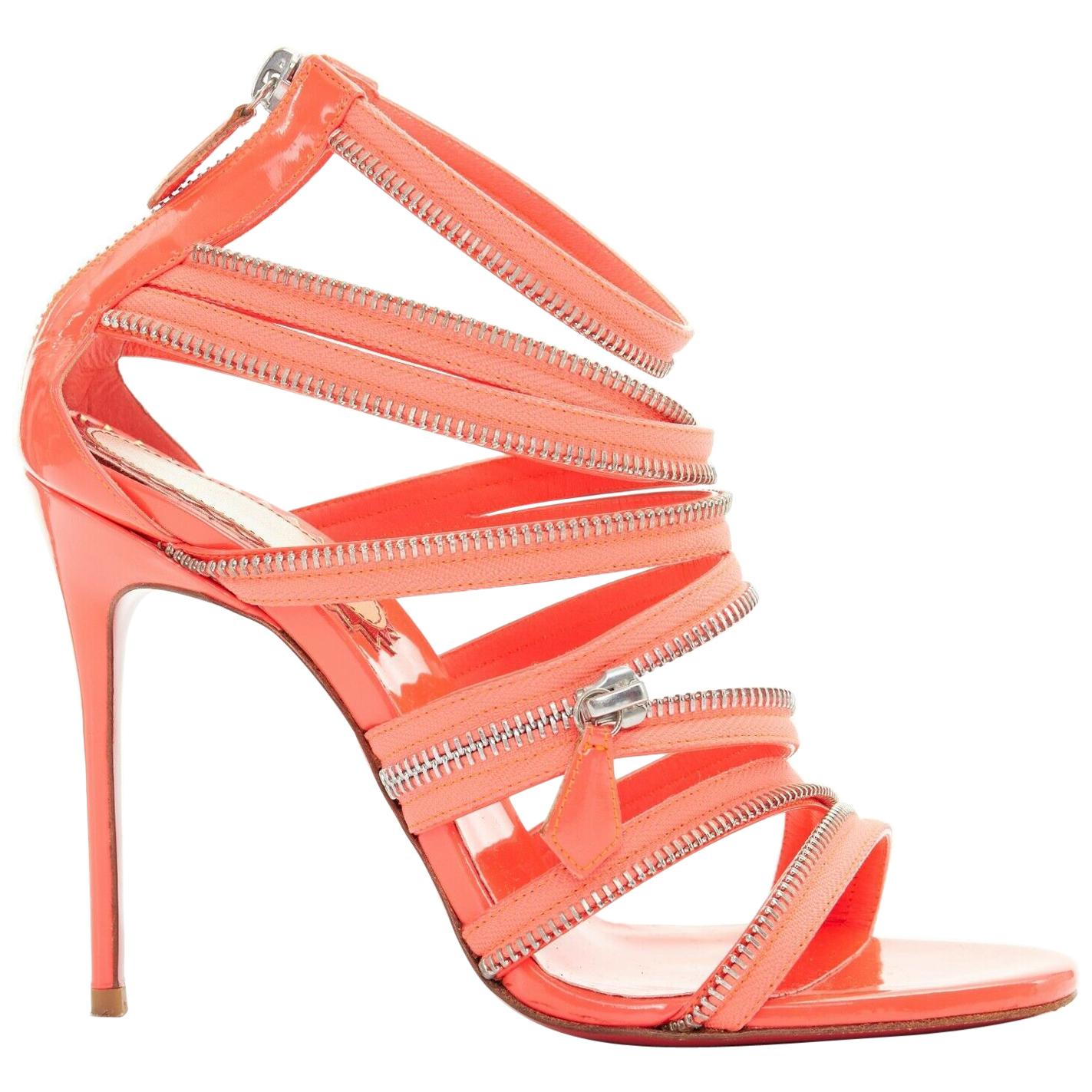 CHRISTIAN LOUBOUTIN Unzip Hot 20 Ans neon pink zip open toe heel sandals EU38