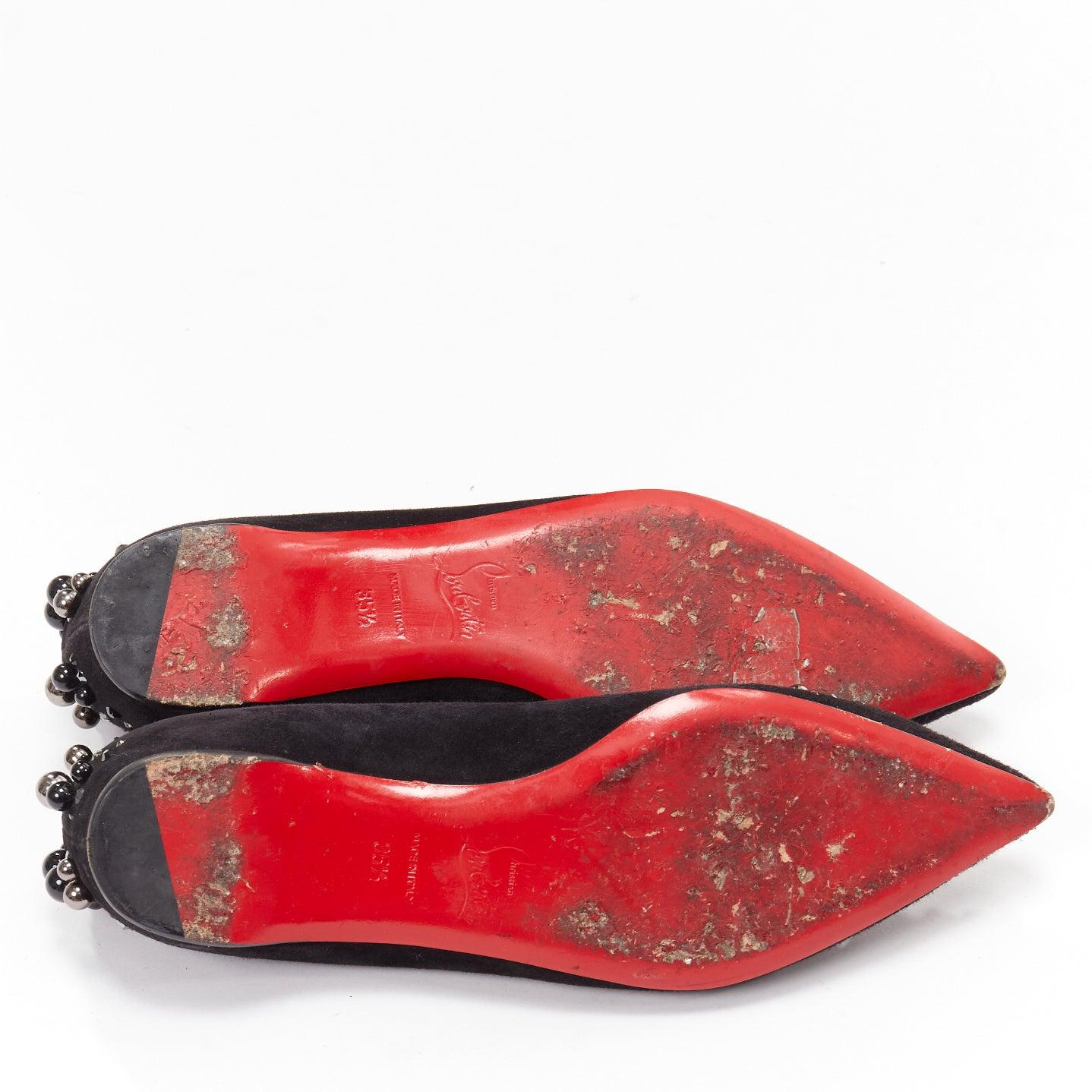 CHRISTIAN LOUBOUTIN Veau Velours black suede beaded embellished flats EU35.5 For Sale 6