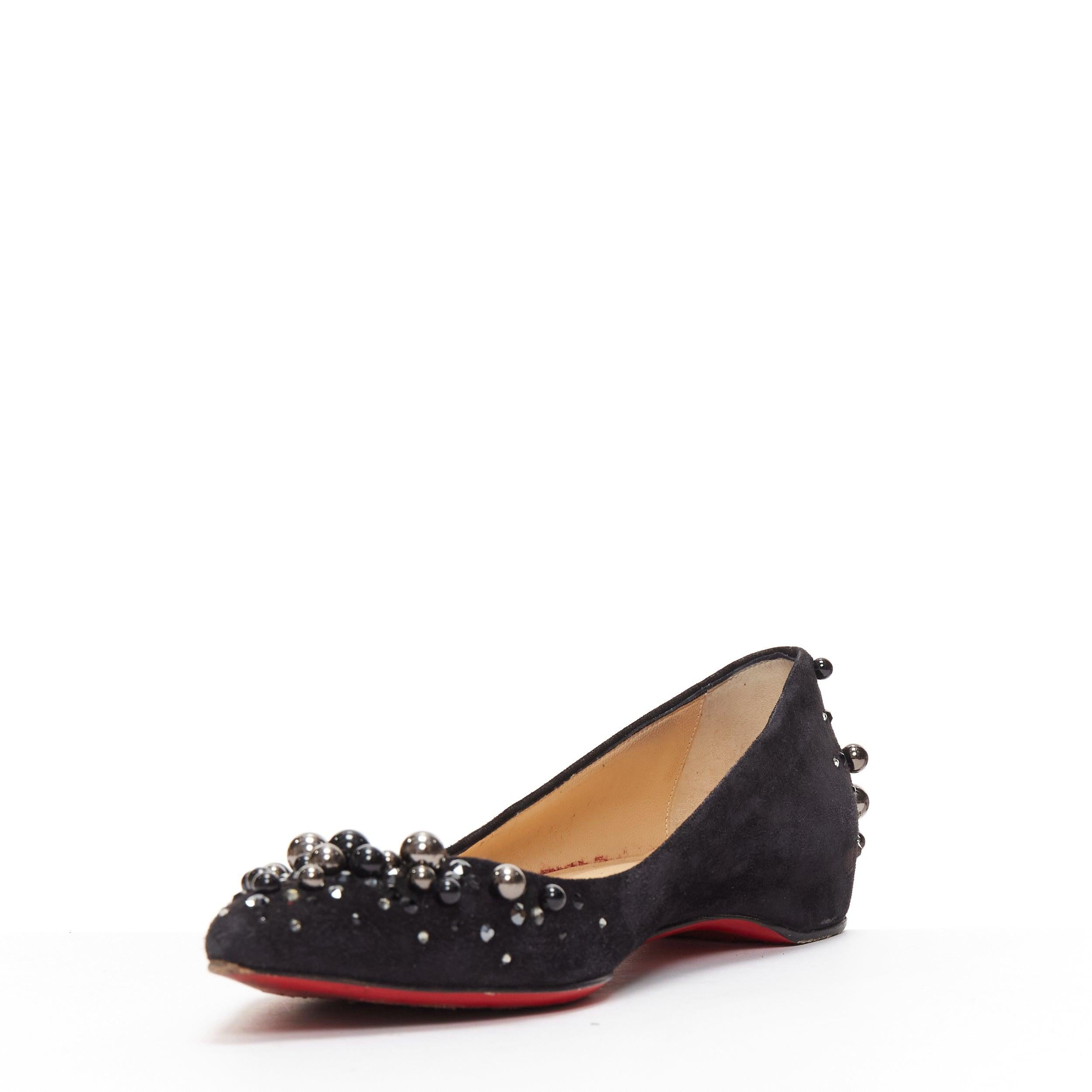 Women's CHRISTIAN LOUBOUTIN Veau Velours black suede beaded embellished flats EU35.5 For Sale