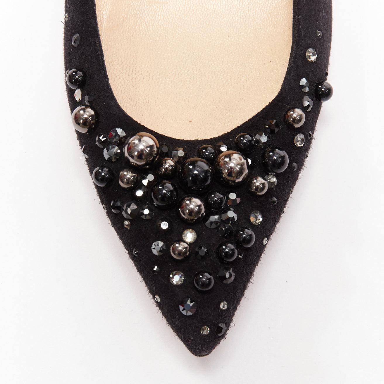CHRISTIAN LOUBOUTIN Veau Velours black suede beaded embellished flats EU35.5 For Sale 2