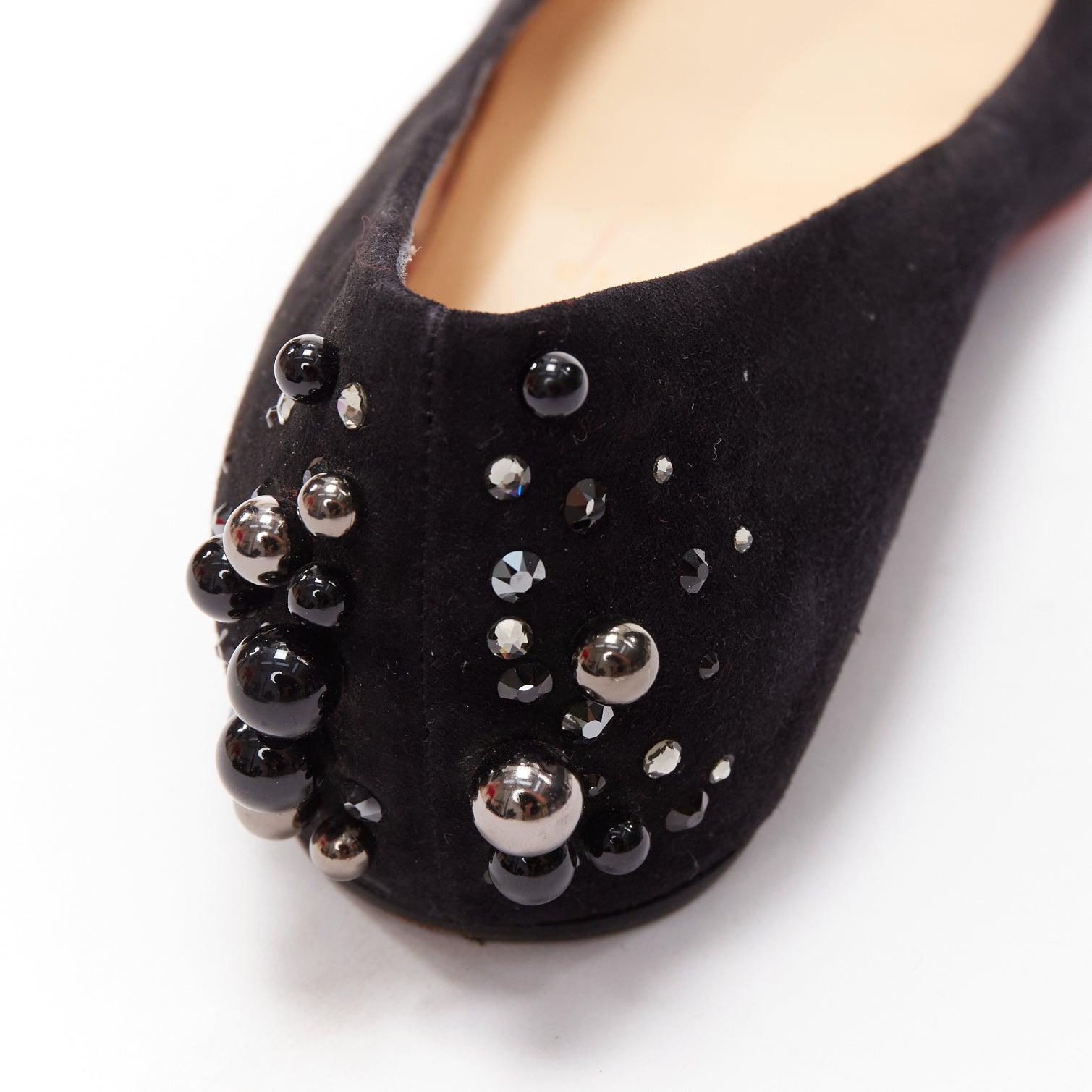 CHRISTIAN LOUBOUTIN Veau Velours black suede beaded embellished flats EU35.5 For Sale 3