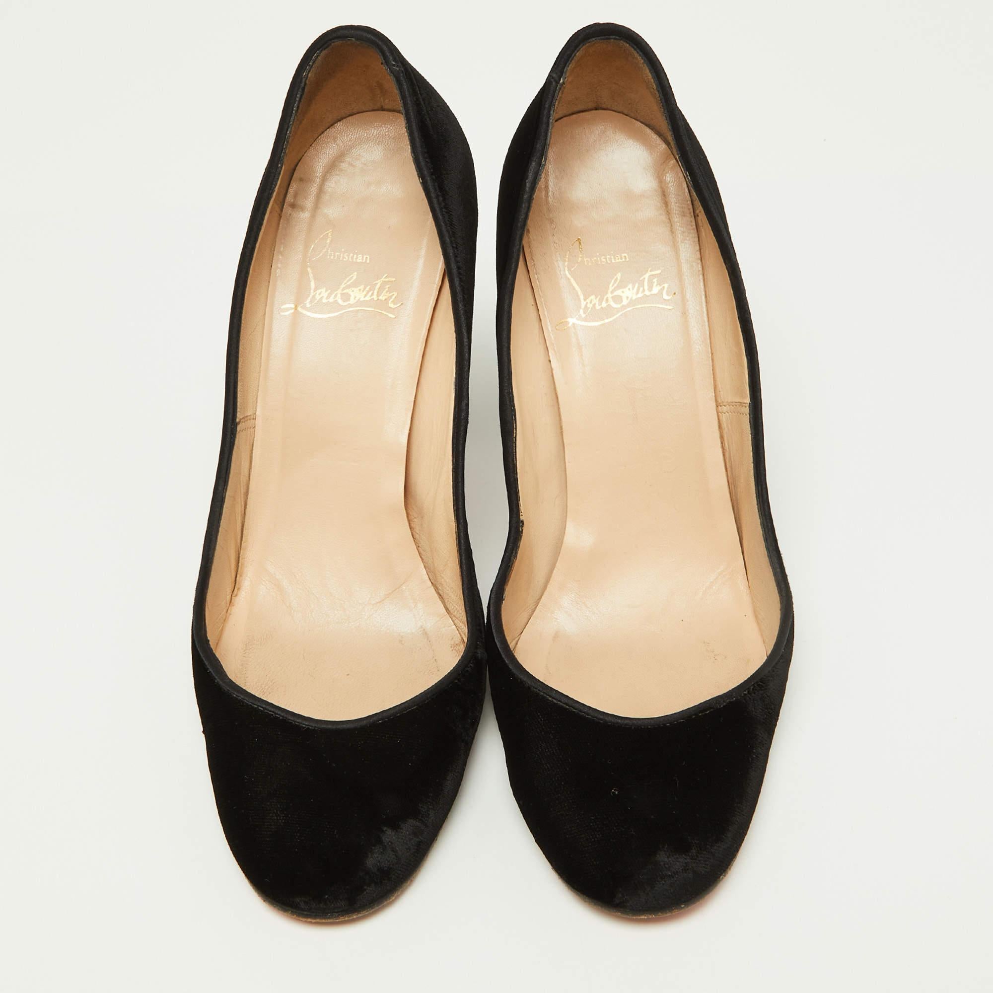 Black Christian Louboutin Velvet Crystal Embellished Heel Round Toe Pumps Size 38