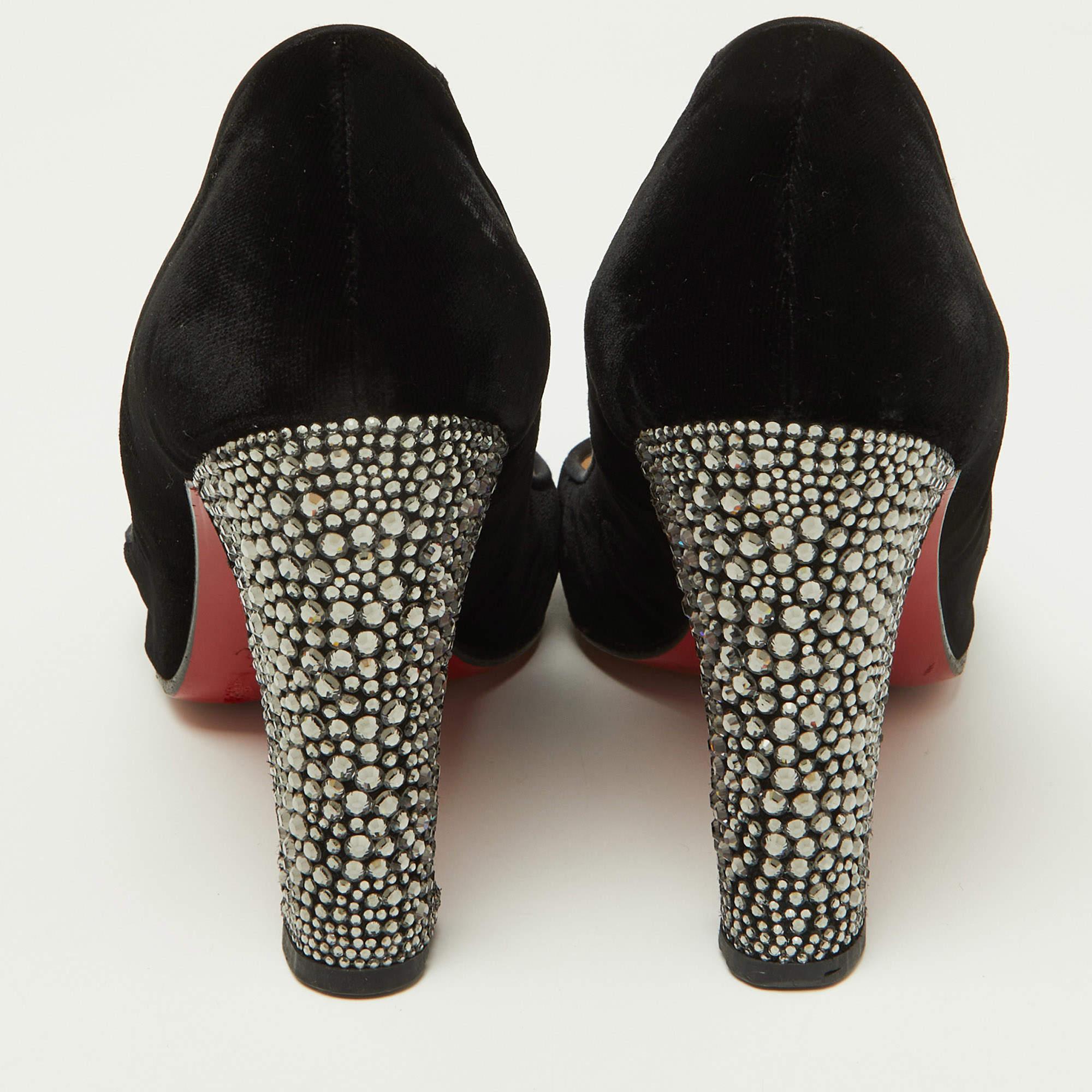 Women's Christian Louboutin Velvet Crystal Embellished Heel Round Toe Pumps Size 38
