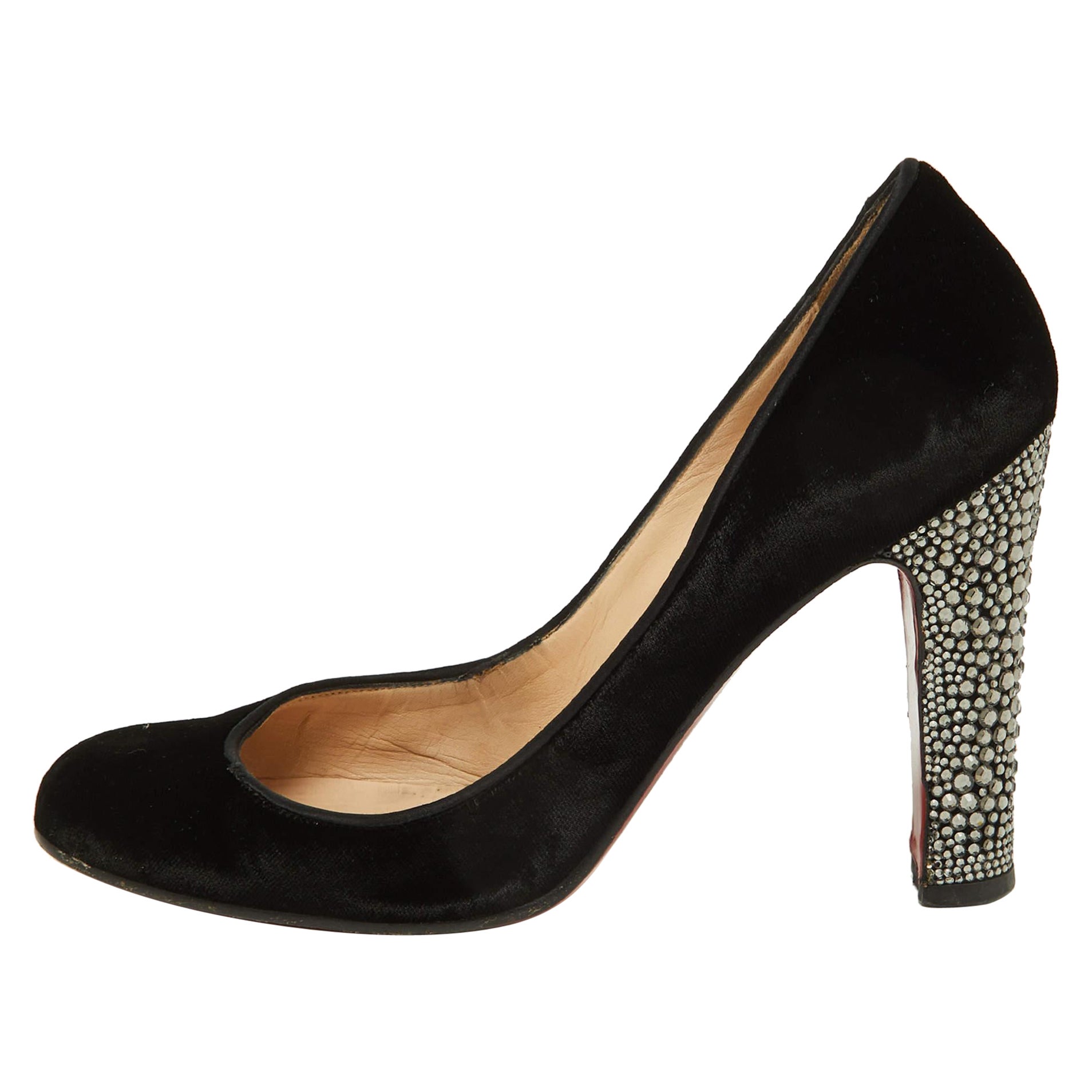 Christian Louboutin Velvet Crystal Embellished Heel Round Toe Pumps Size 38