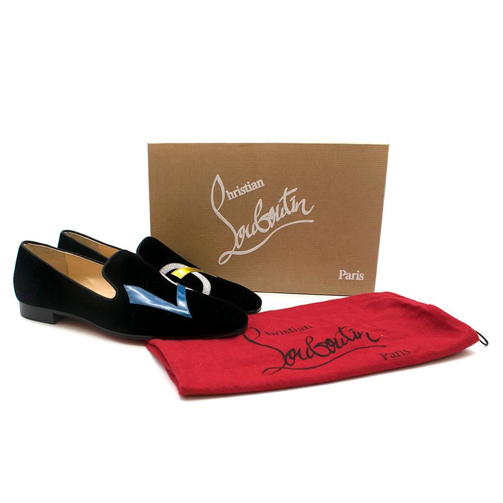 Christian Louboutin Dandylove Venetian loafers 

- Black velvet loafers 
-  Appliqued at the vamp with multicoloured mixed-leather 