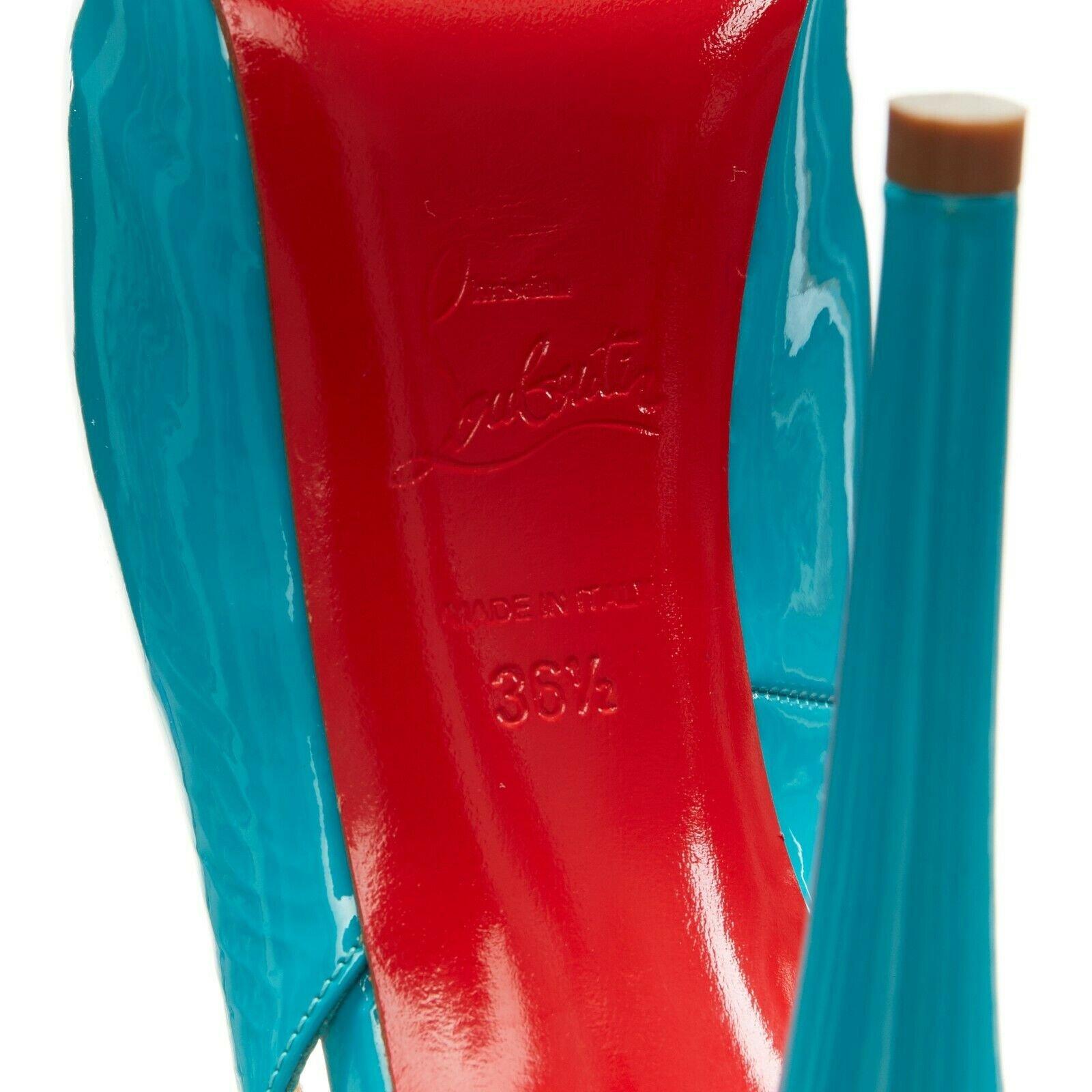CHRISTIAN LOUBOUTIN Vendome Sling 120 teal patent leather peep toe heels EU36.5 6