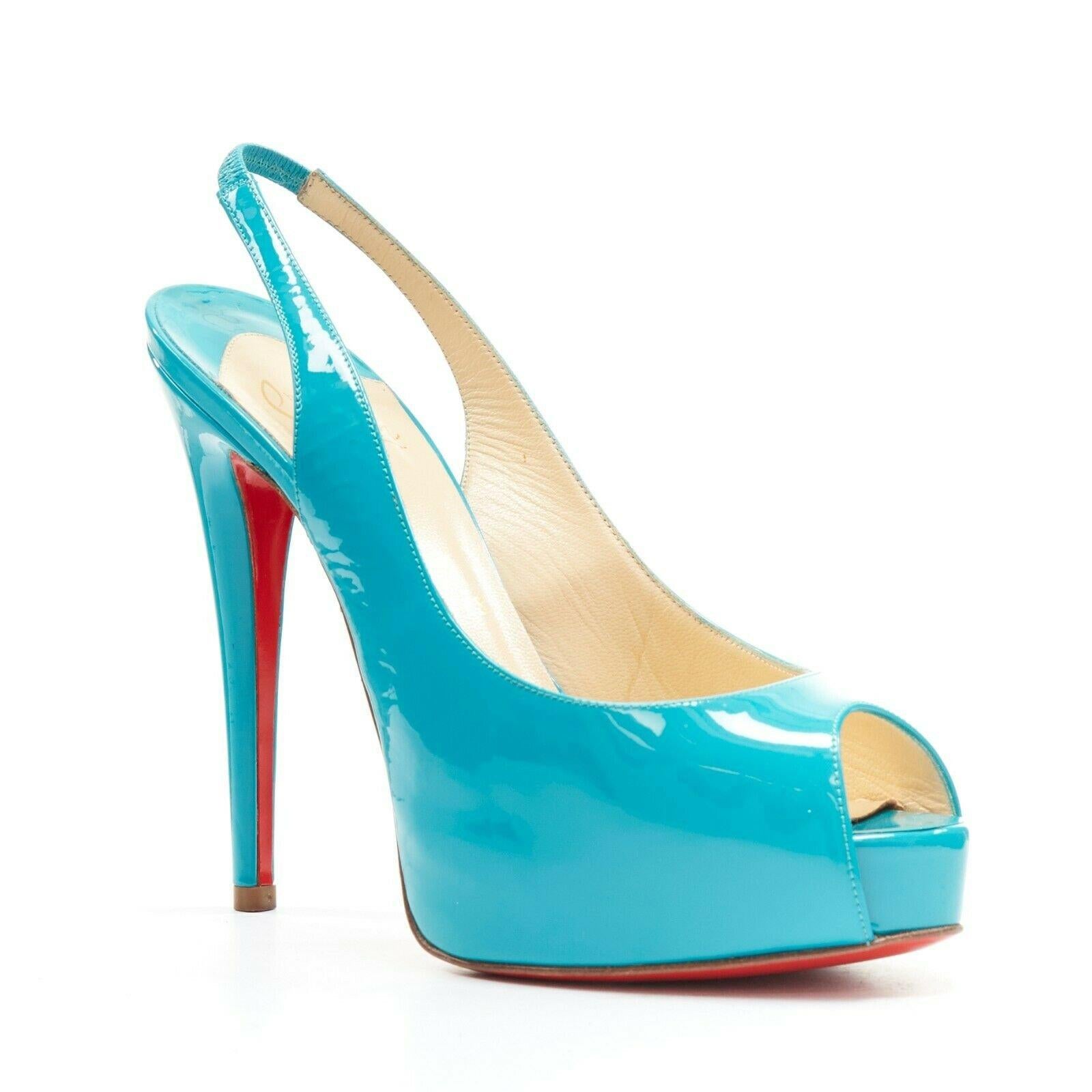 CHRISTIAN LOUBOUTIN Vendome Sling 120 teal patent leather peep toe heels EU36.5 
Reference: TGAS/A003318 
Brand: Christian Louboutin 
Designer: Christian Louboutin 
Model: Vendome Sling 120 
Material: Patent Leather 
Color: Green 
Extra Detail:
