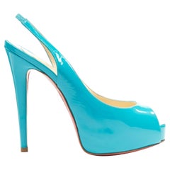 CHRISTIAN LOUBOUTIN Vendome Sling 120 teal patent leather peep toe heels EU36.5