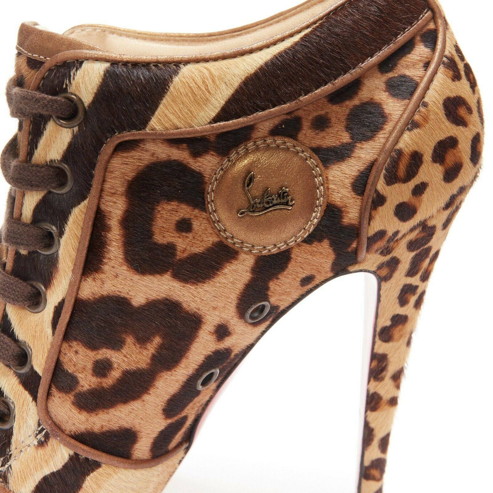 CHRISTIAN LOUBOUTIN Venus Orlato 140 leopard pony hair laced booties EU39.5 5