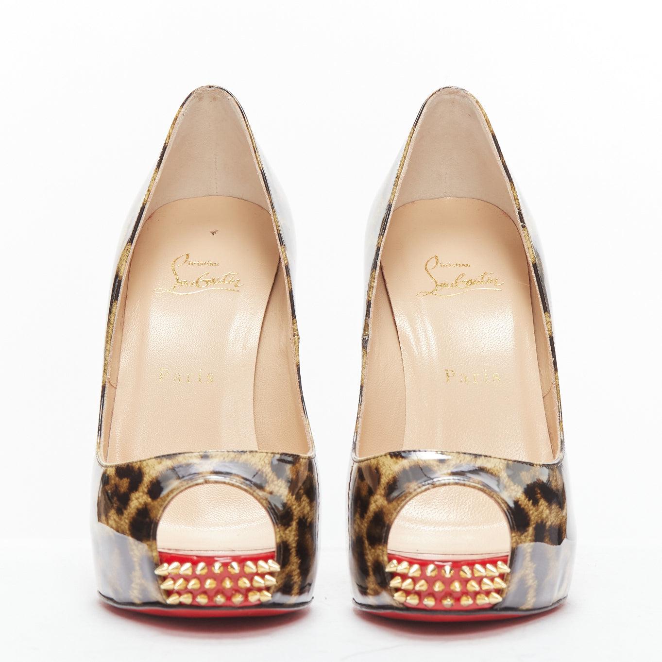 CHRISTIAN LOUBOUTIN Very Prive 120 leopard patent gold spike platform heels EU38 In Excellent Condition In Hong Kong, NT