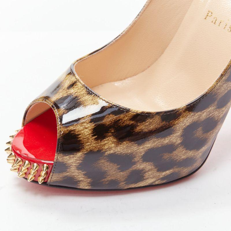 CHRISTIAN LOUBOUTIN Very Prive 120 leopard patent gold spike platform heels EU38 3