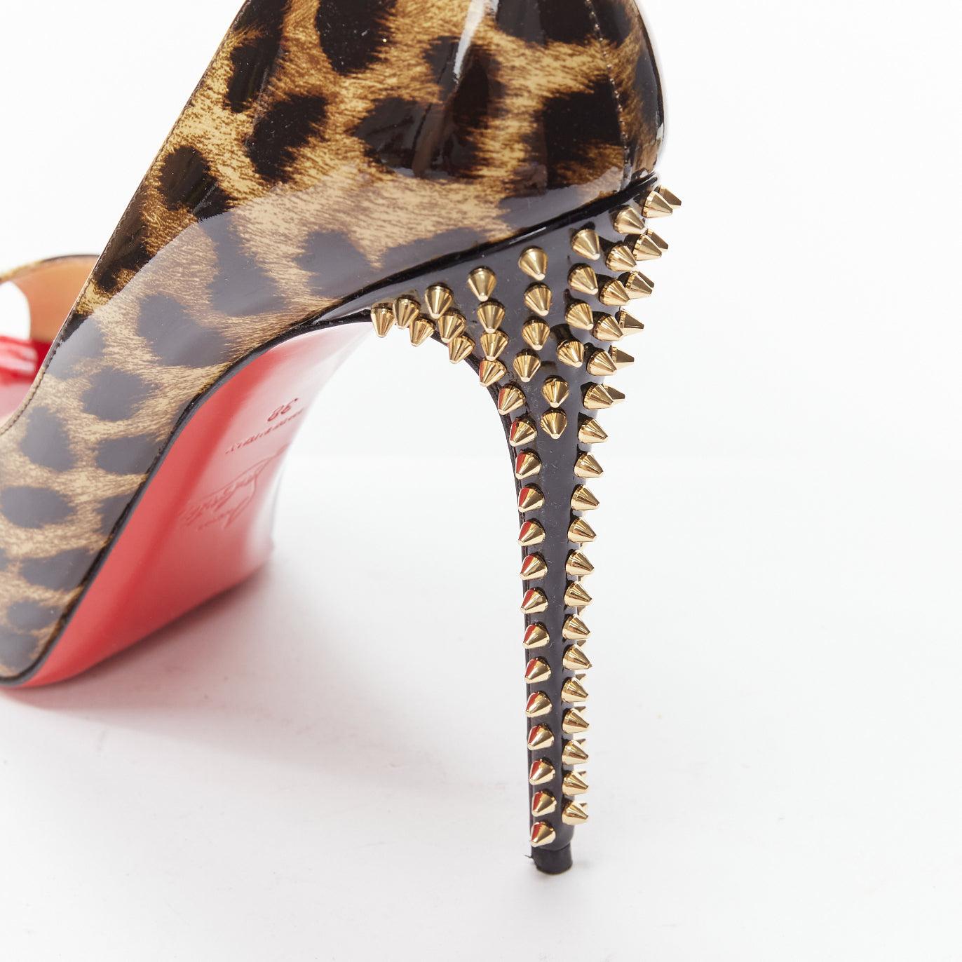 CHRISTIAN LOUBOUTIN Very Prive 120 leopard patent gold spike platform heels EU38 4