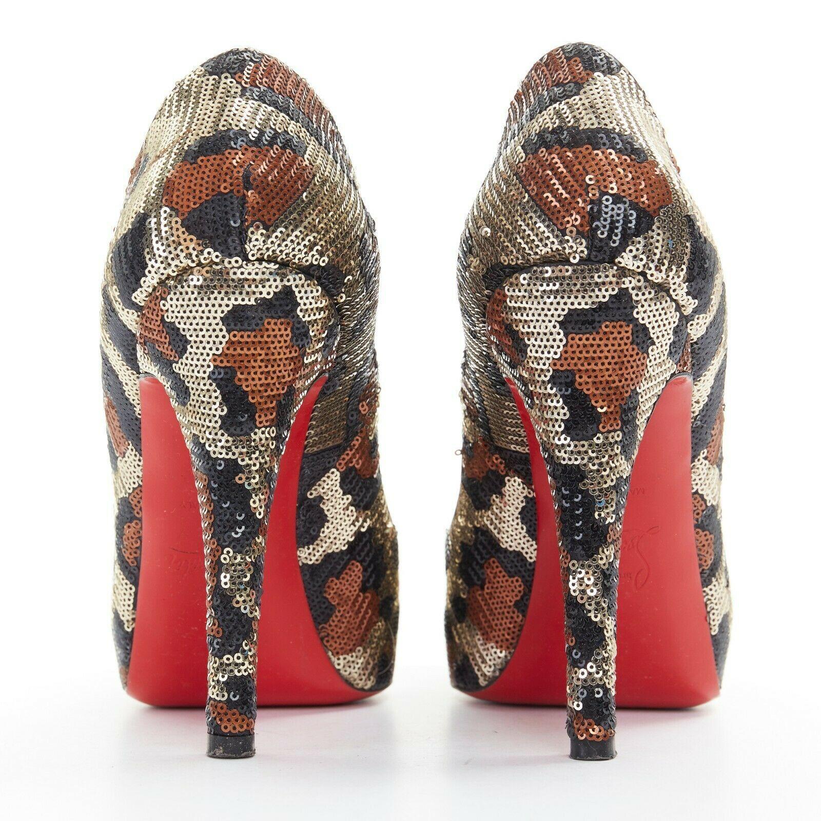 Women's CHRISTIAN LOUBOUTIN Very Prive 120 leopard sequins peep toe platform heel EU35.5