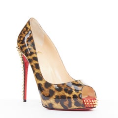 CHRISTIAN LOUBOUTIN Very Prive Spikes 120 leopard patent peep spikes heels EU39