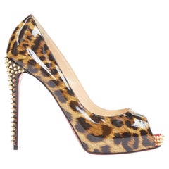 CHRISTIAN LOUBOUTIN Very Prive Spikes 120 leopard patent peep spikes heels EU39