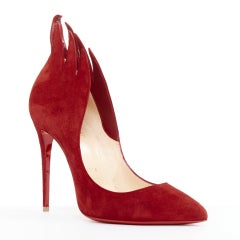 CHRISTIAN LOUBOUTIN Victorina 100 Veau Velours Carmin flame topline pumps EU38
