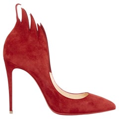 CHRISTIAN LOUBOUTIN Victorina 100 Veau Velours Carmin flame topline pumps EU38
