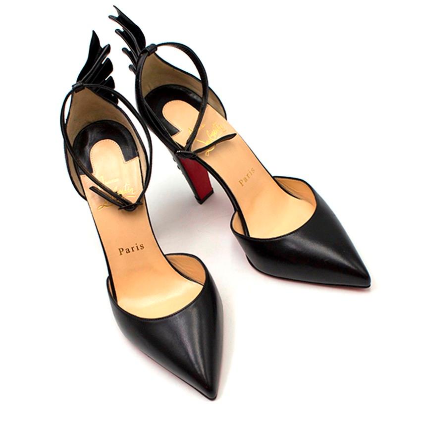 Christian Louboutin Victorina Flame 100 Pumps  

- Victorina Flame Design 
- Matte Black Leather
- Classic Red Sole
- Ankle Strap
- Dust Bag & Box 

Please note, these items are pre-owned and may show some signs of storage, even when unworn and