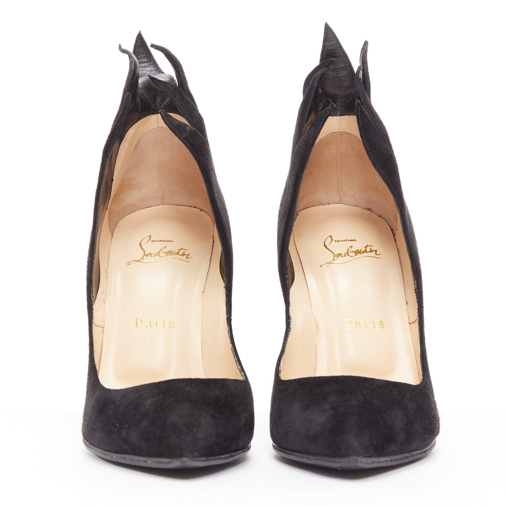 CHRISTIAN LOUBOUTIN Victorina Flame black suede stiletto pigalle pump EU37 In Good Condition For Sale In Hong Kong, NT