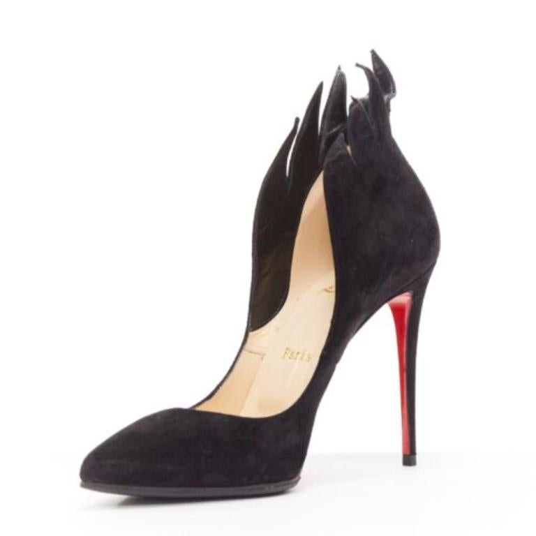 CHRISTIAN LOUBOUTIN Victorina Flame black suede stiletto pigalle pump EU37 In Good Condition For Sale In Hong Kong, NT