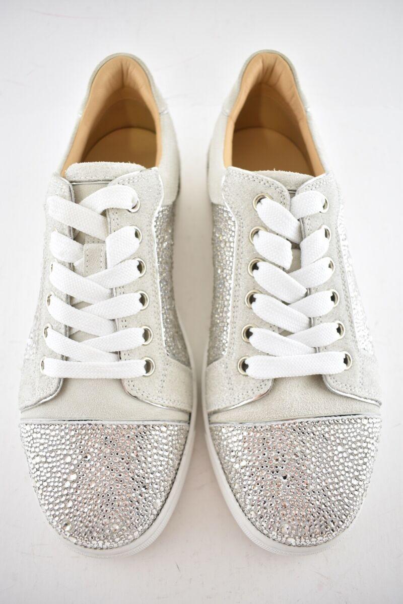 Christian Louboutin Viera Strass Flat Lune Grey Crystal Sneakers Sz 39 In New Condition For Sale In Paradise Island, BS