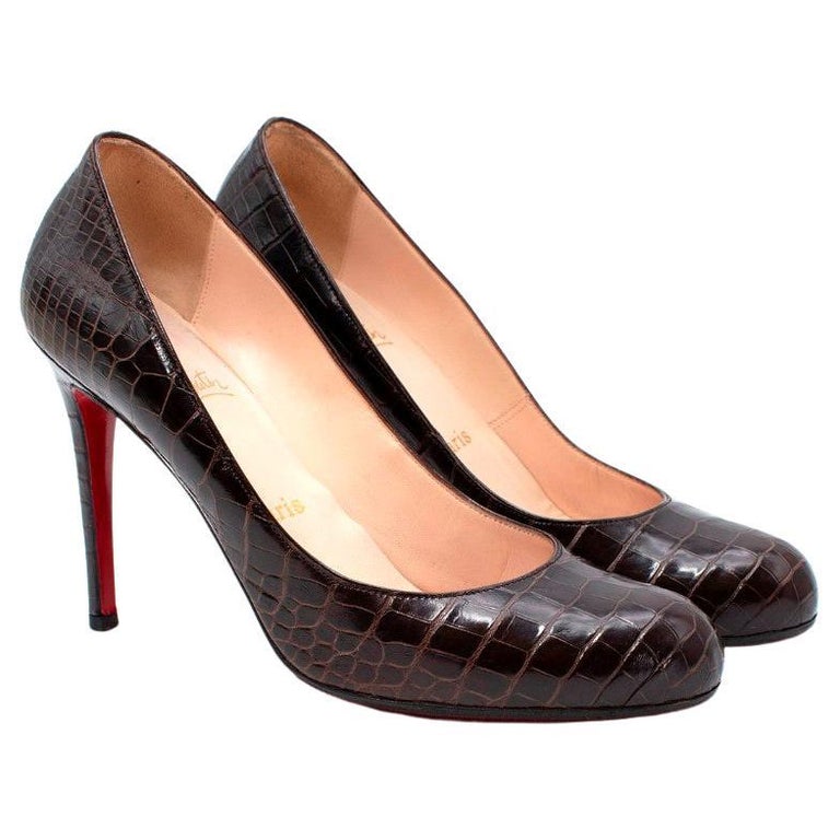 Christian Louboutin Vintage Chocolate Brown Crocodile Heeled Pumps For Sale At 1stdibs