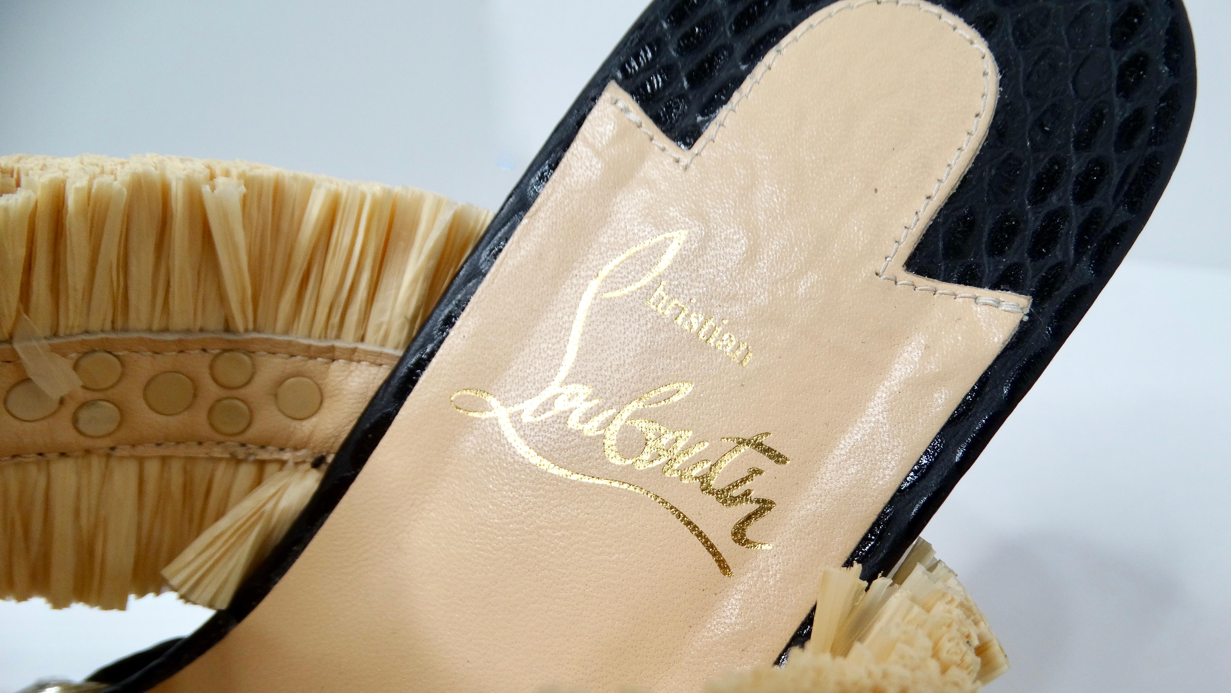 Christian Louboutin Voltinoudou Raffia Studded Platform Wedge Sandals en vente 1