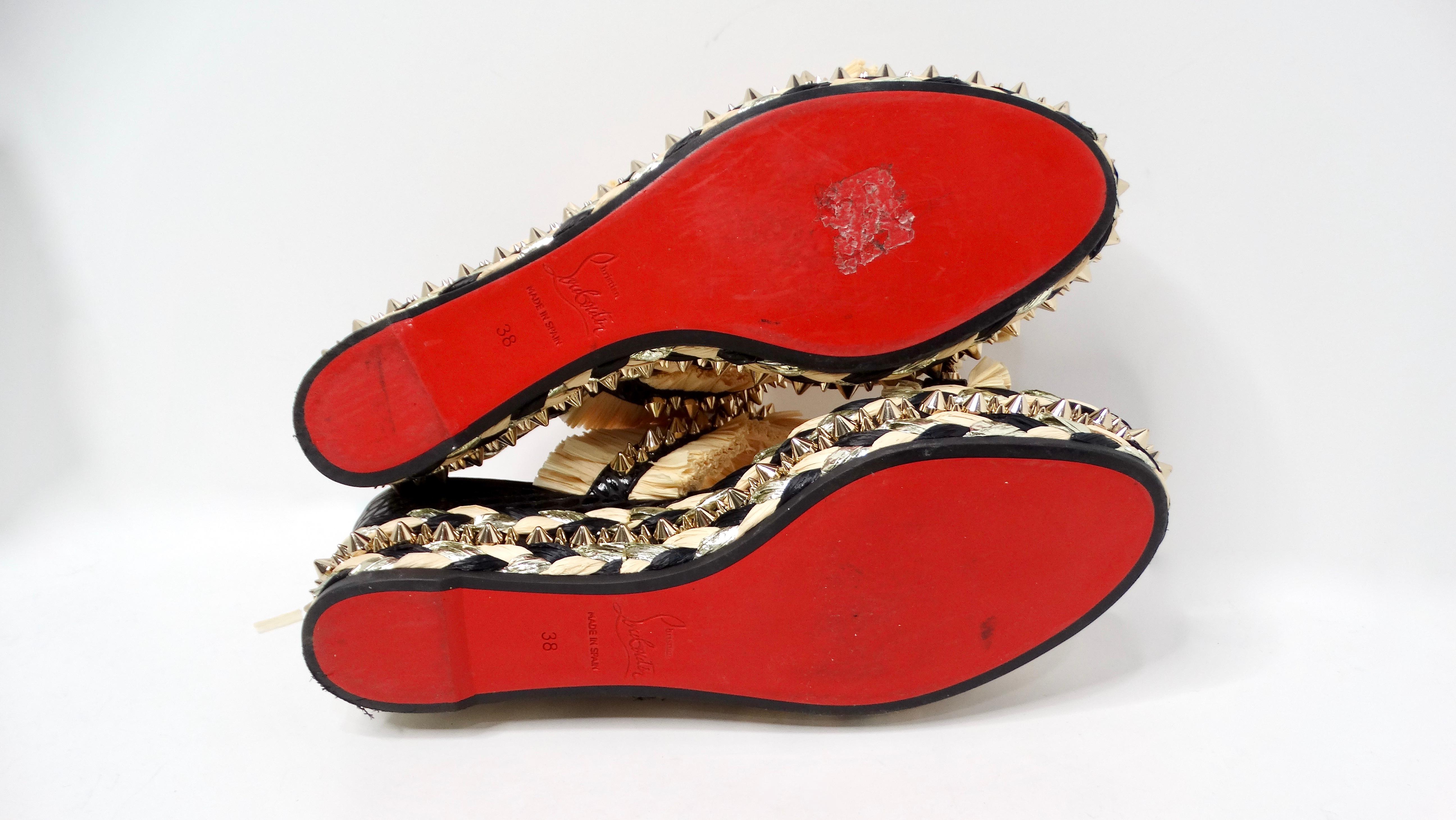 Christian Louboutin Voltinoudou Raffia Studded Platform Wedge Sandals en vente 2