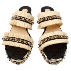 Christian Louboutin Voltinoudou Raffia Studded Platform Wedge Sandals