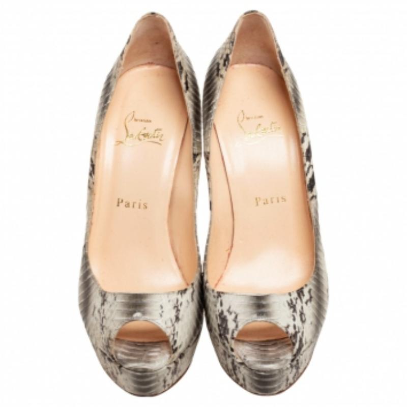 Christian Louboutin Water Snake Banana Peep Toe Platform Pumps Size 38.5 For Sale 1