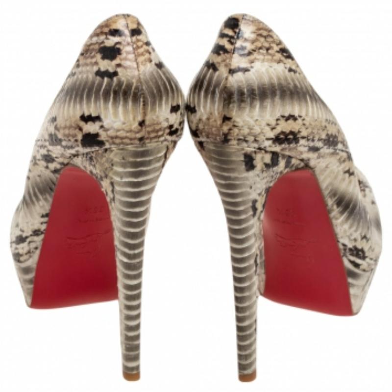 Christian Louboutin Water Snake Banana Peep Toe Platform Pumps Size 38.5 For Sale 2