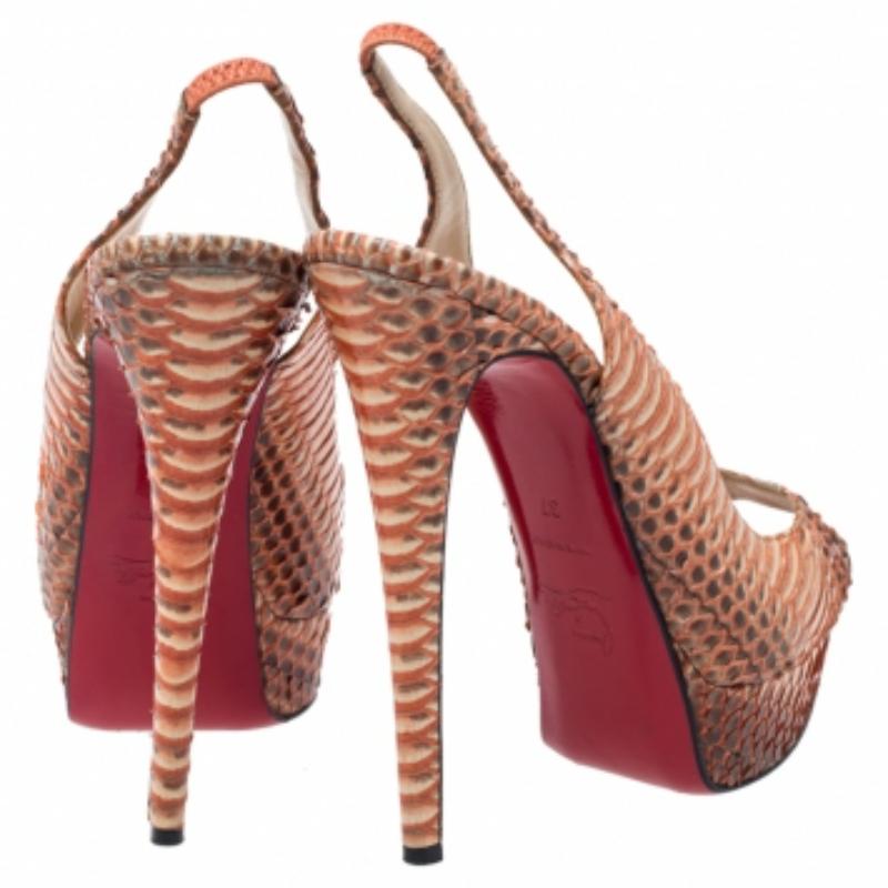 Christian Louboutin Water Snake Slingback Peep Toe Platform Sandals Size 37 État moyen - En vente à Dubai, Al Qouz 2