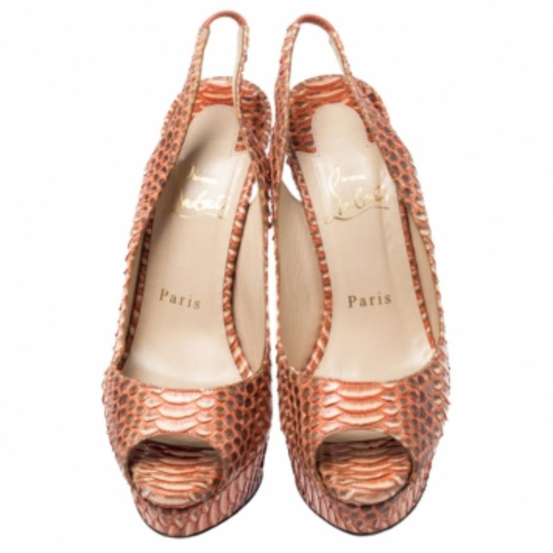 Christian Louboutin Water Snake Slingback Peep Toe Platform Sandals Size 37 en vente 1