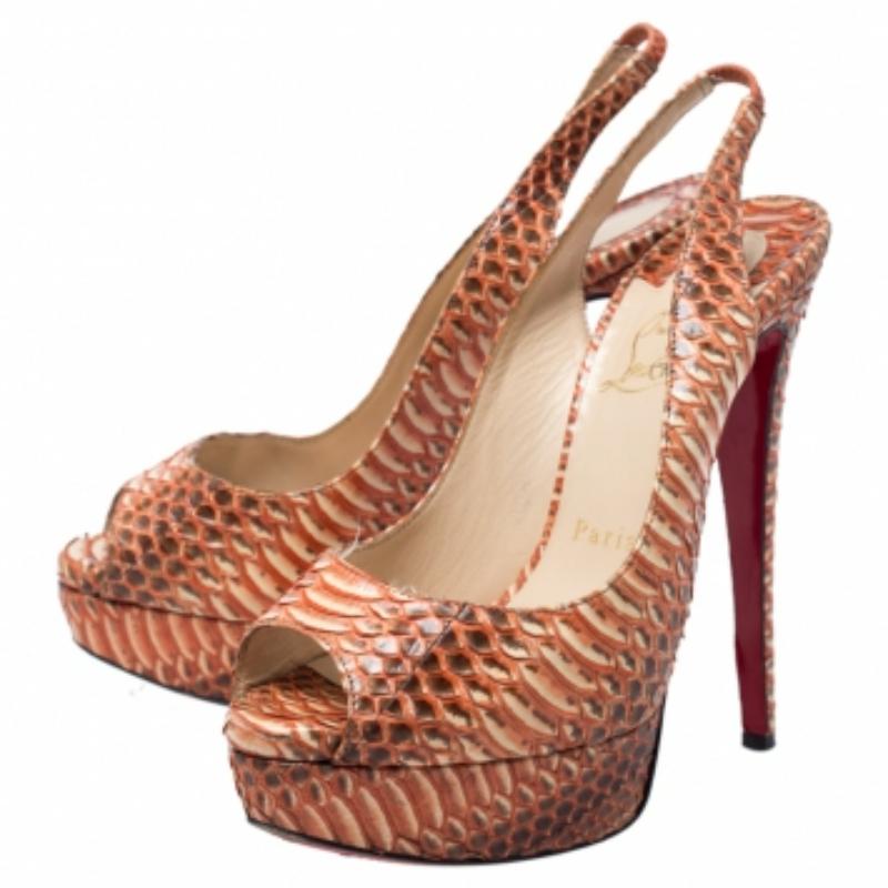 Christian Louboutin Water Snake Slingback Peep Toe Platform Sandals Size 37 en vente 2